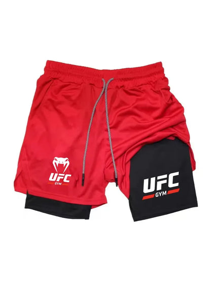 Men Double-Layer Running Fitness Shorts Phone Bag Towel