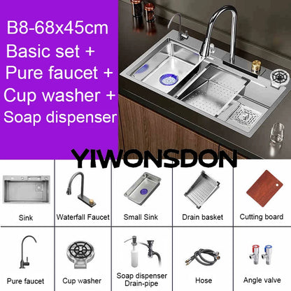Brushed Nano Sink Waterfall Faucet Large Bowl Cup