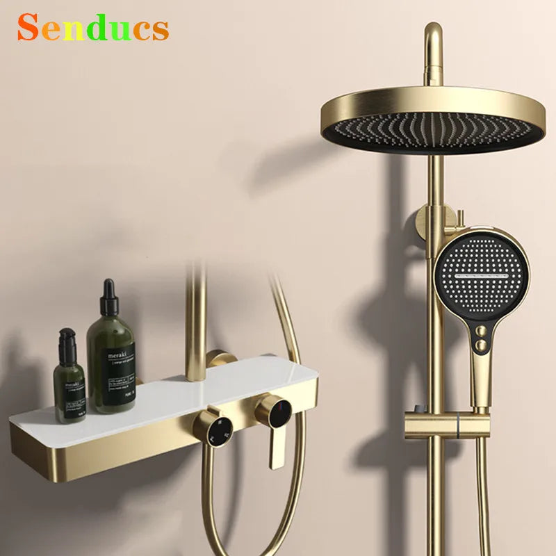Brushed Gold Bathroom Shower Quality Brass Cold Bathroom