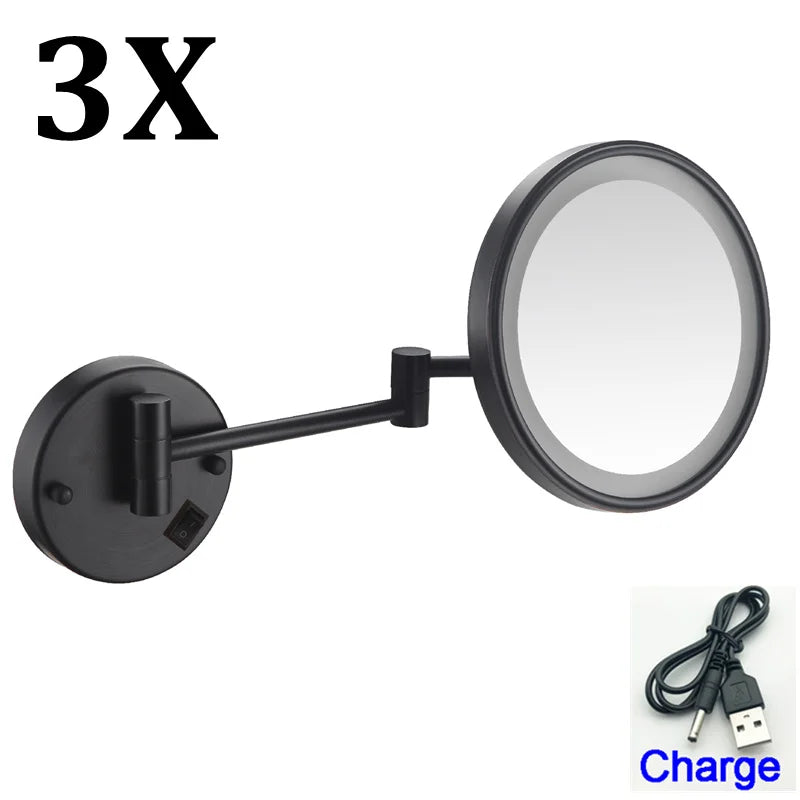 Brushed Gold Led Folding Bathroom Mirror Wall Mounted