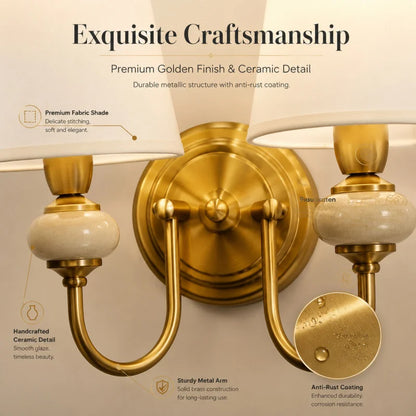 Modern Wall Sconce White Fabric Shade E27 Gold