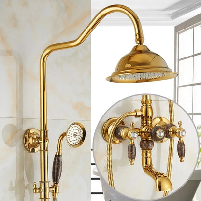 Brass Jade Shower Faucet Wall Mount Rose Gold