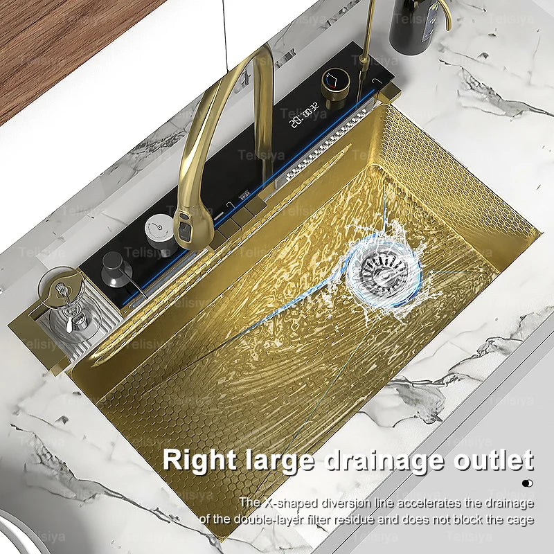 Silver Smart Sink Digital Display Waterfall Faucet Stainless