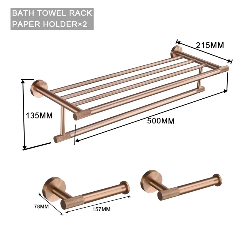 Brushed Rose Gold Brass Knurled Toilet Brush Holder