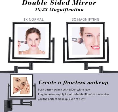 Led Bathroom Mirror 3x Magnifying Dual Arm Extendable