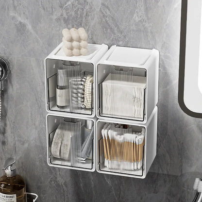 Clear Bathroom Pull-Out Storage Box Cotton Swabs &