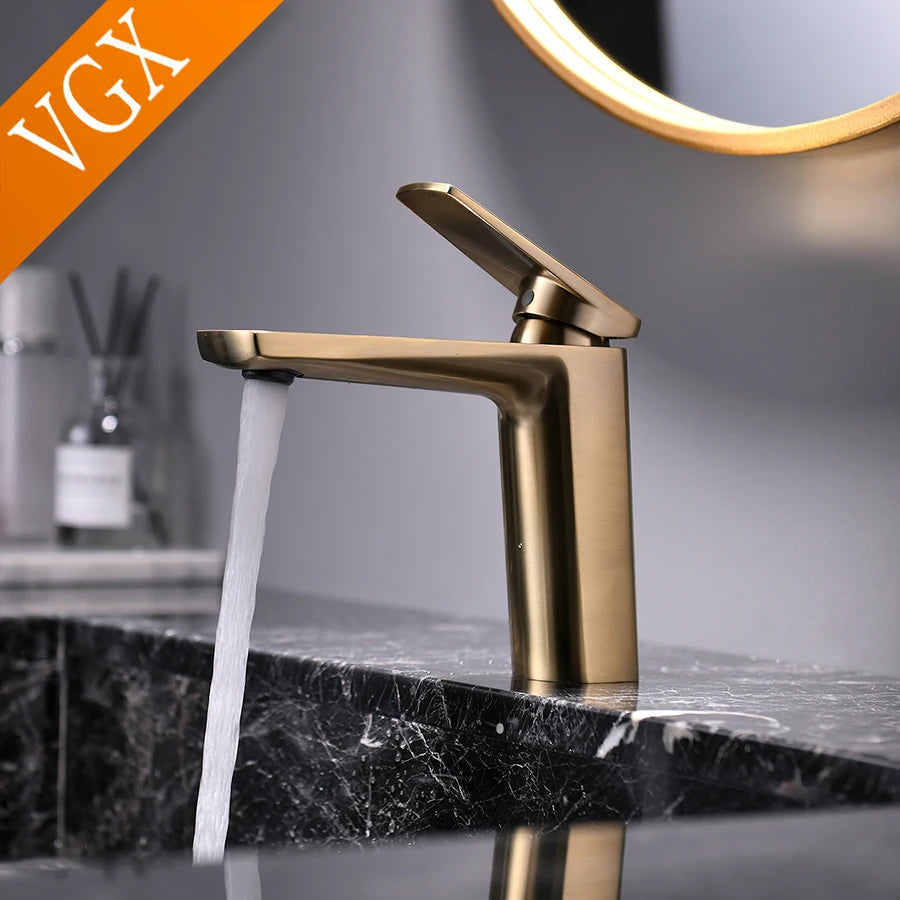 Vgx Brushed Gold Bathroom Faucets Square Basin Mixer