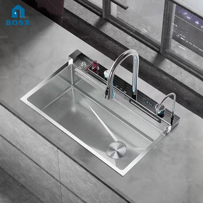 Waterfall Stainless Steel Sink Digital Display Faucet Wash
