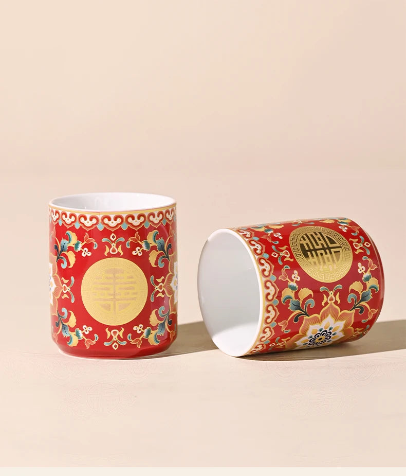 Double Happiness Enamel Wedding Tea Teacup Teapot Bridal