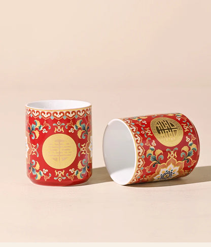 Double Happiness Enamel Wedding Tea Teacup Teapot Bridal