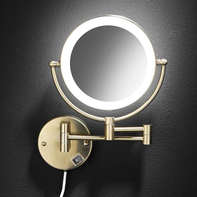 Bathroom Makeup Mirrors Black/Brushed Gold Brass Wall Extending