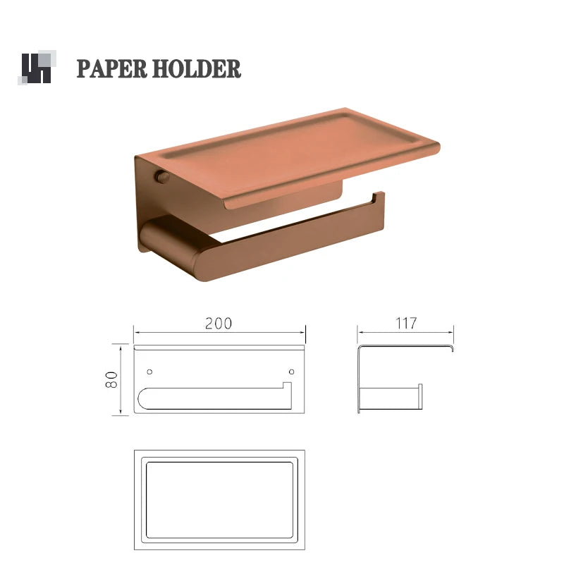 Brushed Rose Gold Wall Mount Shelf Toilet Bath