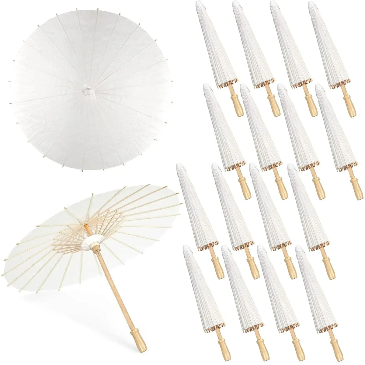 White Wedding Paper Umbrellas 60/80cm Chinese Wooden Handle