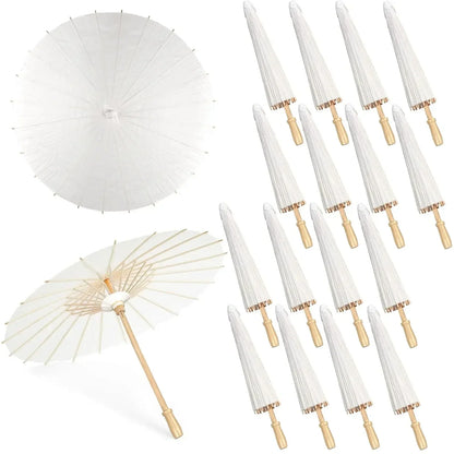 White Wedding Paper Umbrellas 60/80cm Chinese Wooden Handle
