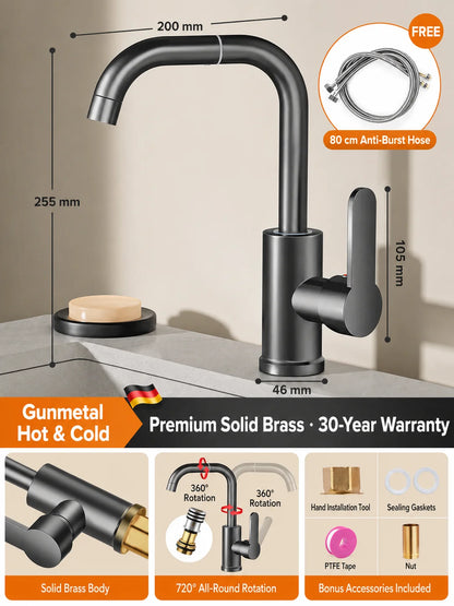 Brass Basin Faucet Gunmetal Gray Bathroom Faucet Cold