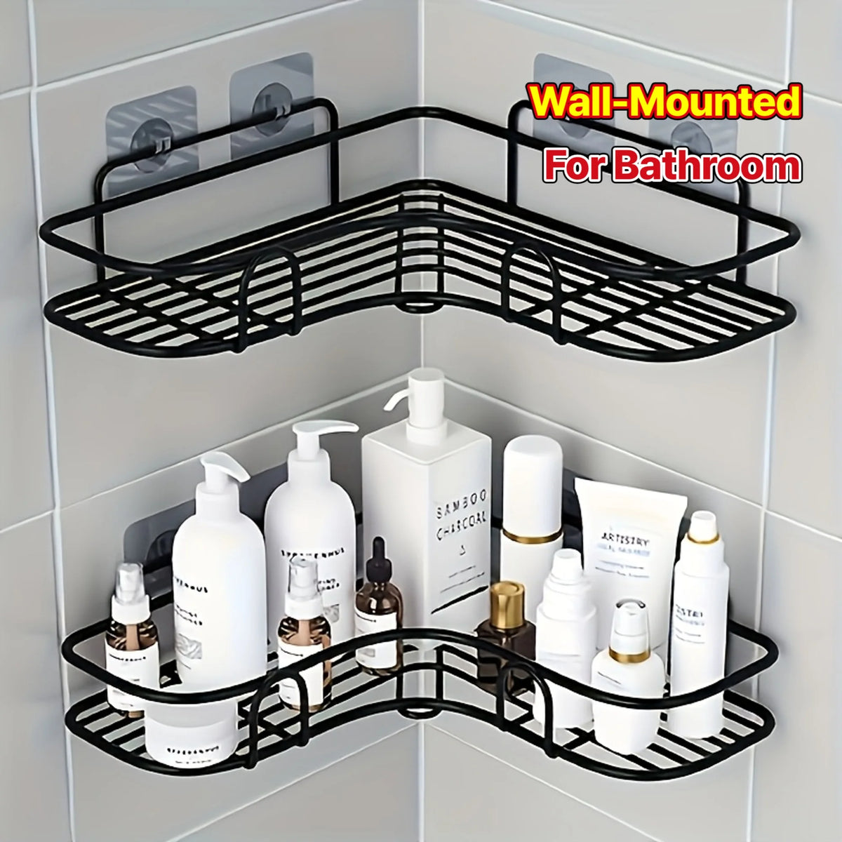 No-Drill Wall-Mounted Triangular Bathroom Shelf Corner Storage -