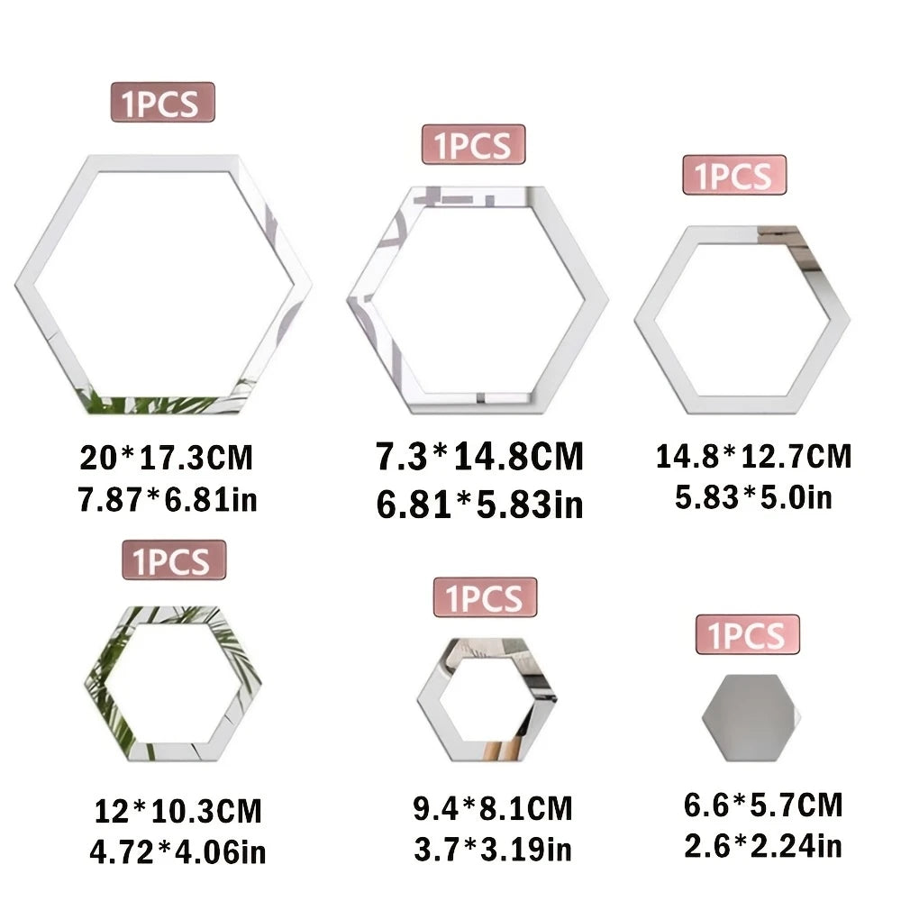 Hexagonal 2d Acrylic Wall Mirror Sticker Diy Geometric