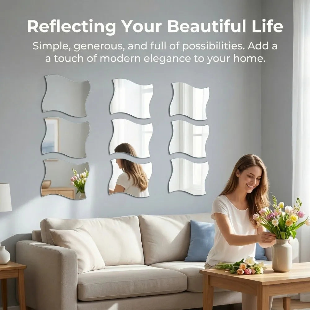 6pcs Silver Wall Mirror Sticker Waterproof Acrylic 3d
