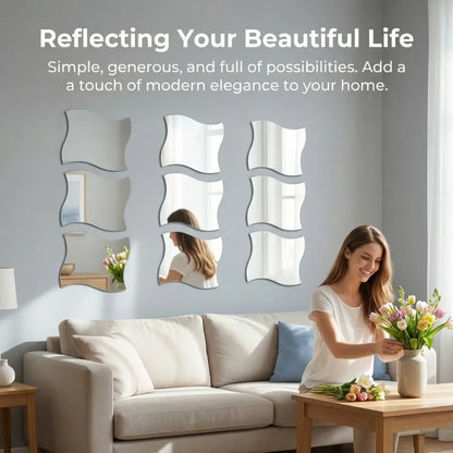 6pcs Silver Wall Mirror Sticker Waterproof Acrylic 3d