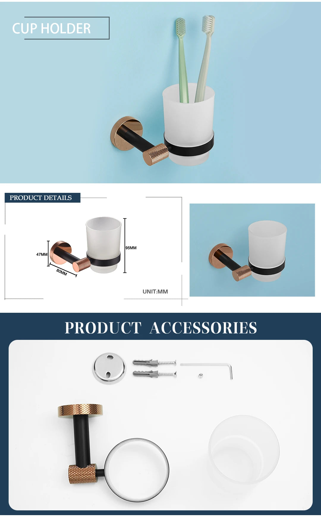 Rose Gold &Black Wall Mount Shelf Toilet Bath
