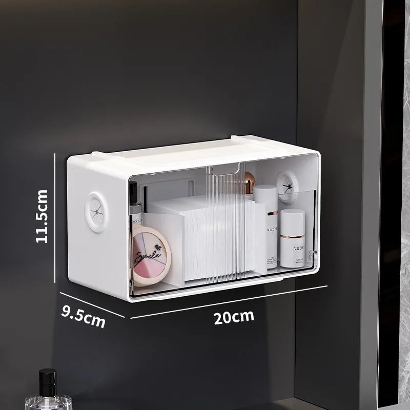 Bathroom Mirror Cabinet Storage Box Drill-Free Toiletries Cotton
