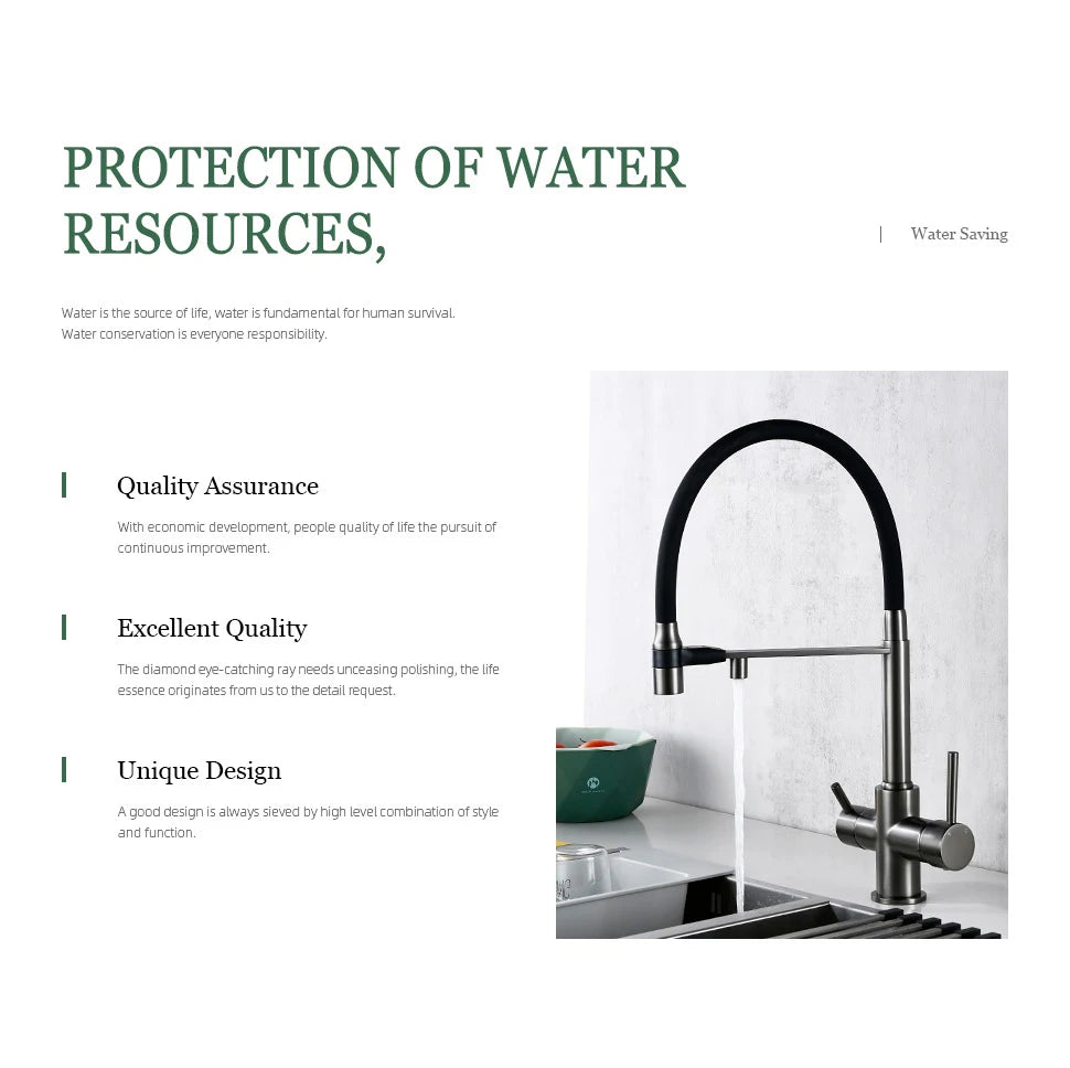 Gunmetal Faucet Brass Ways Sink Mixer Black Hose