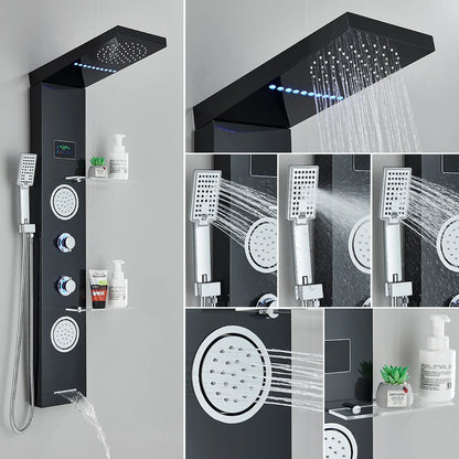 Black/Brushed Bathroom Shower Faucet Led Rainfall Head Shower