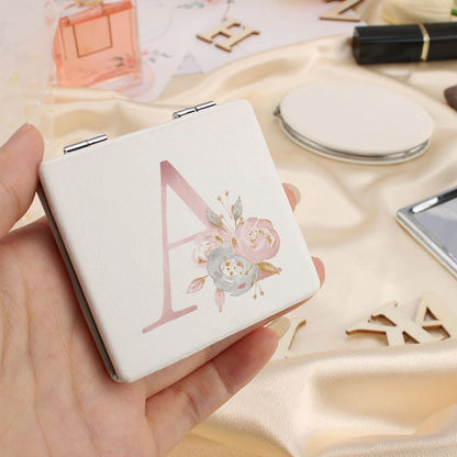 Personalized Floral First Letter White Square Double-Sided Makeup