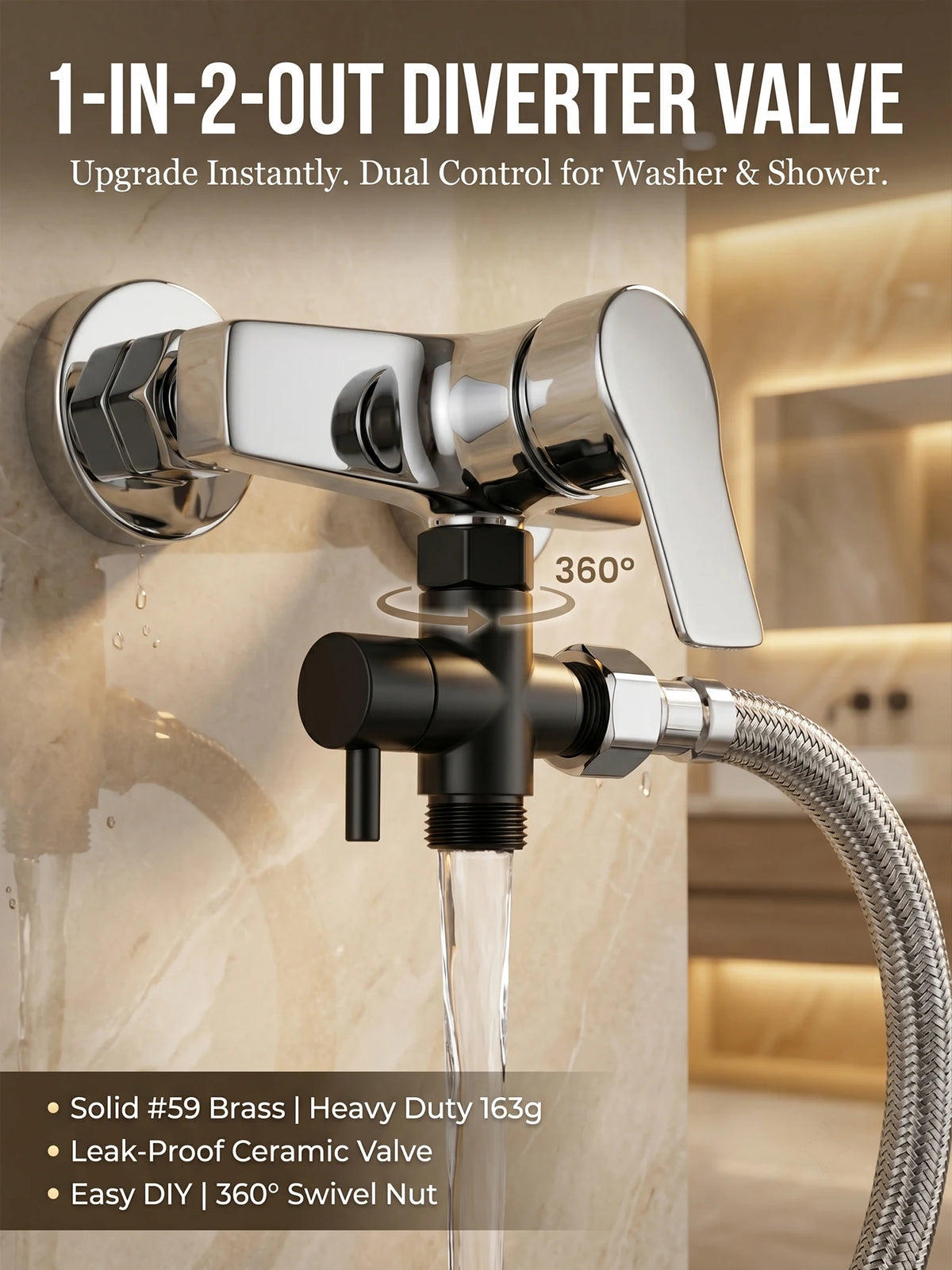 Solid Brass Shower Faucet Diverter Valve Two Way