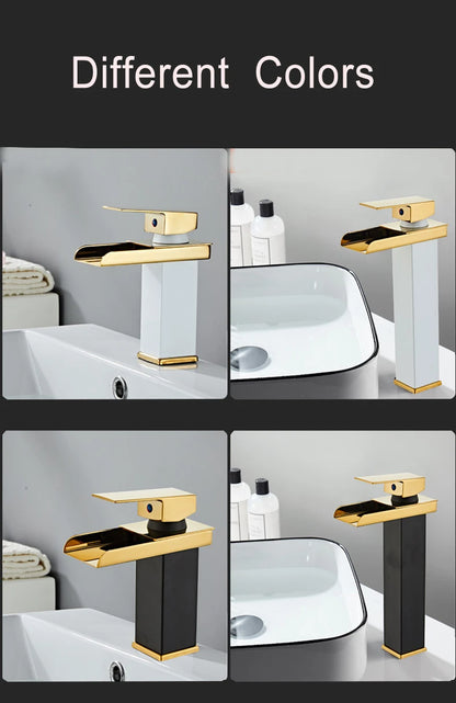 Black Waterfall Bathroom Basin Faucet Square Vanity Sink