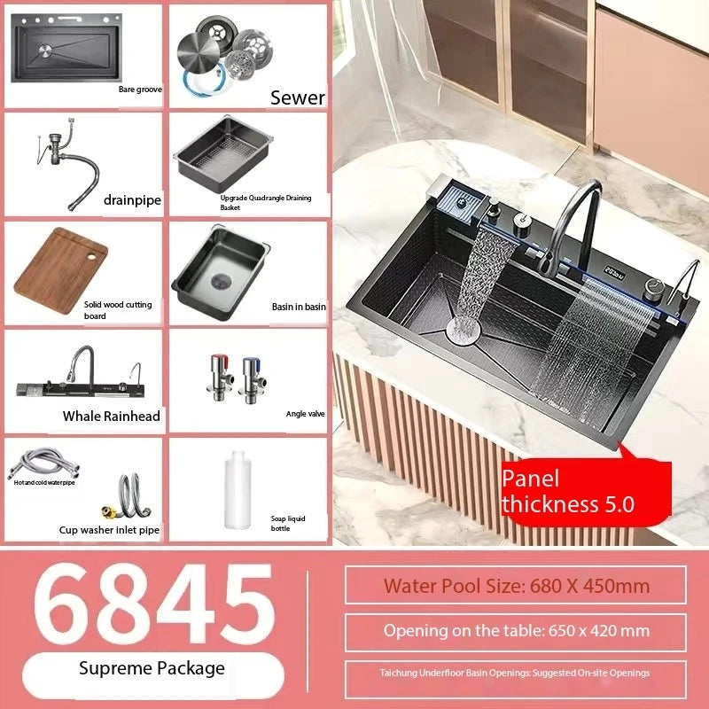 0mm Double Waterfall Sink Embossed Stainless Steel Sink
