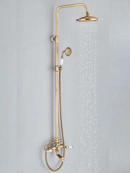 Retro Shower System Antique Brass Rainfall Shower Handheld