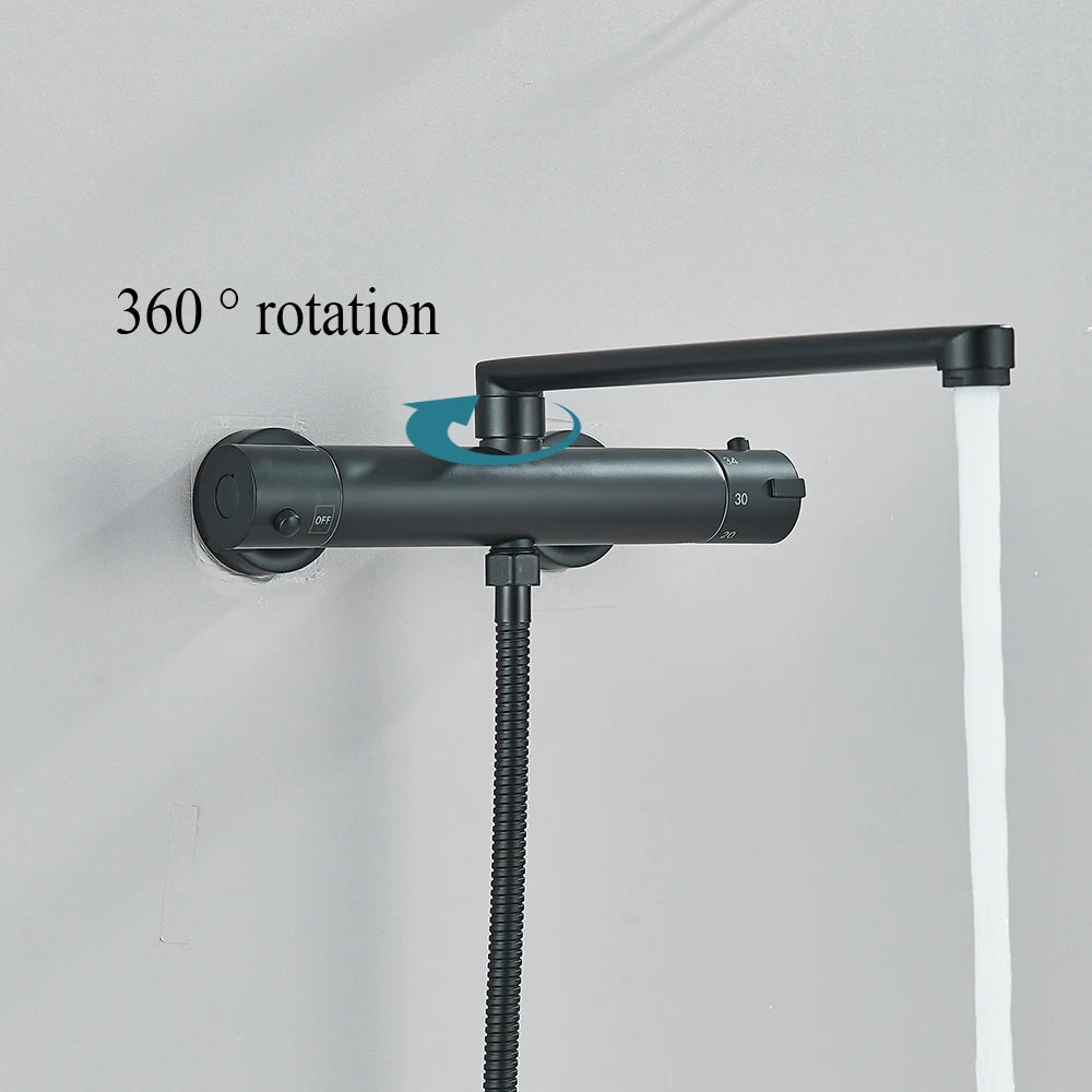 Thermostatic Shower Faucet Bathroom Black Mixertap Thermostat