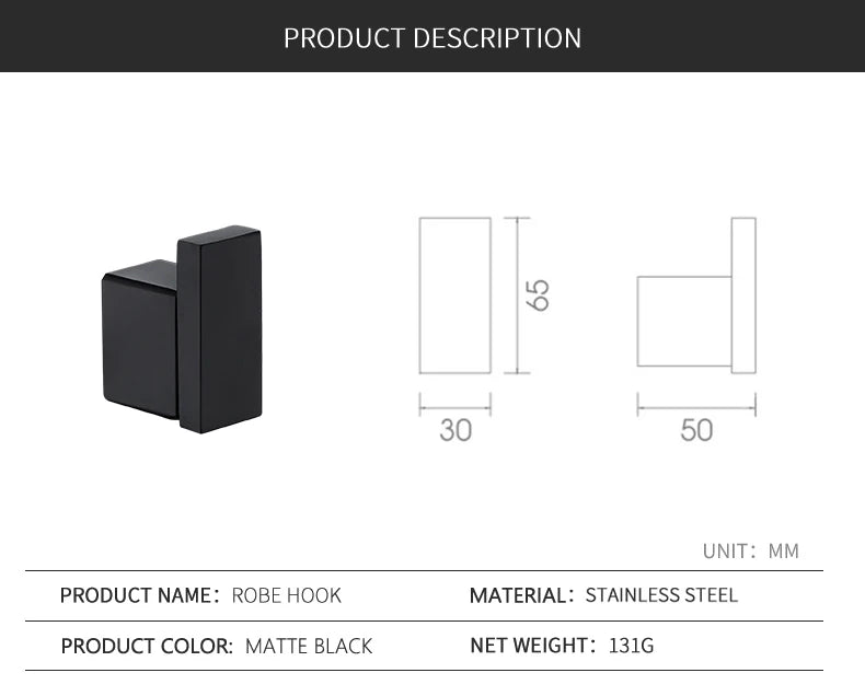 Matte Black Bathroom Hardware Towel Rack Shelf Hook