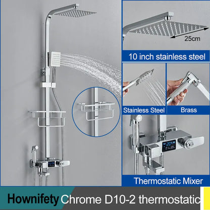 Black Thermostatic Shower Faucets Digital Display Screen Cold