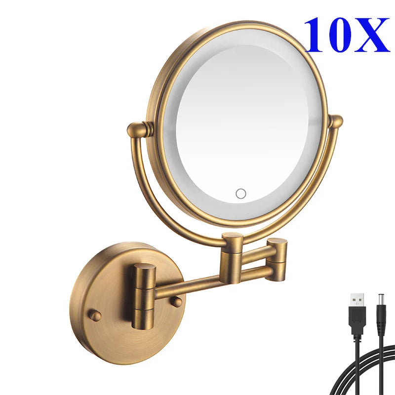 10x Magnifying Led Folding Bathroom Mirrors Walll Mounted