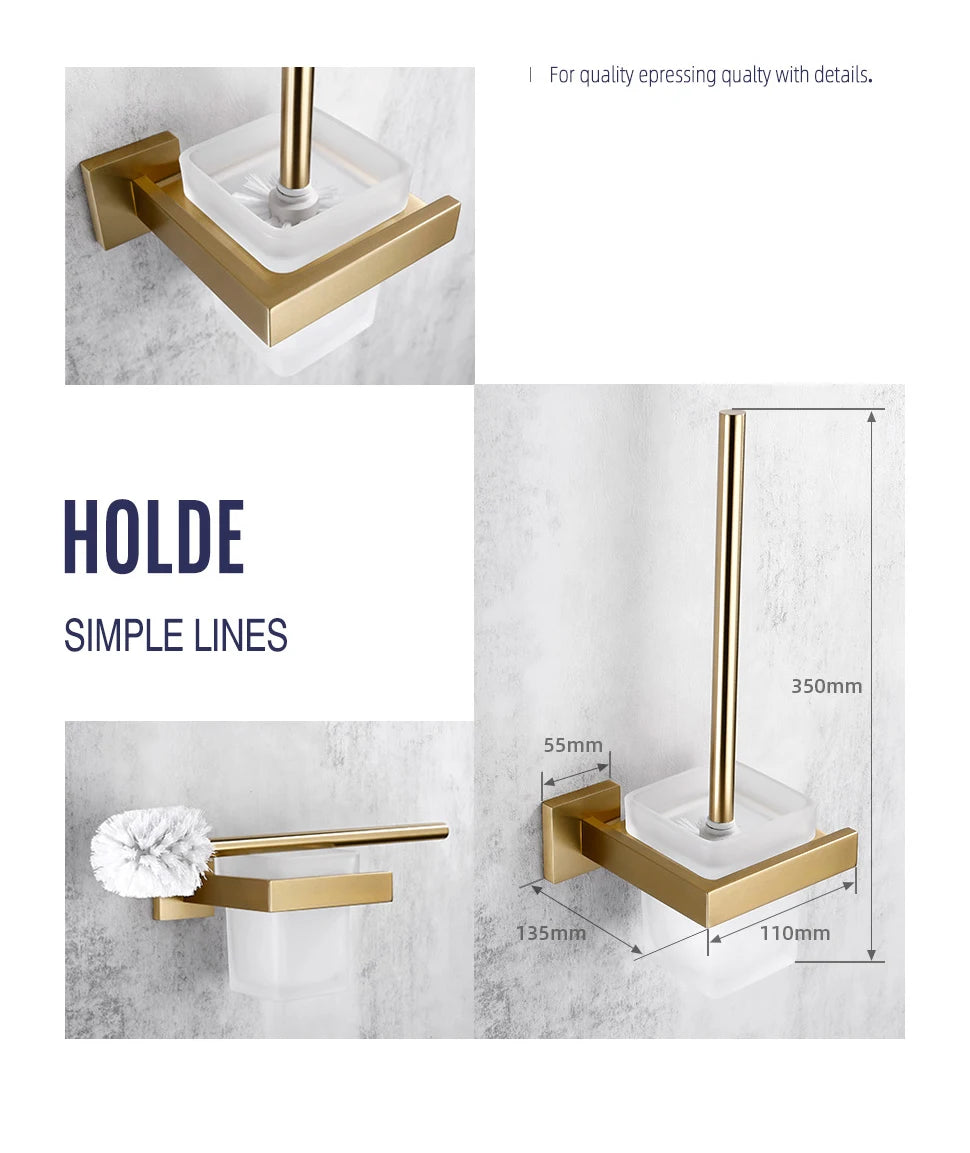 Brushed Gold Bathroom Toilet Brush Holder Toilet Paper