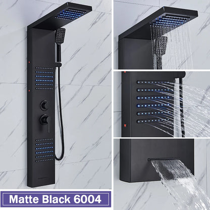 Rozin Black Shower Column Led Rainfall Bathroom Faucet