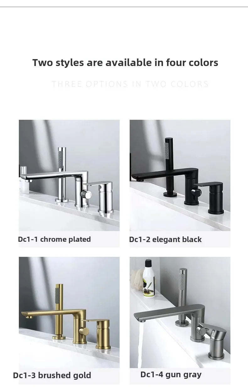 Luxury Gunmetal Black Bathtub Faucet Three Hole Mounting