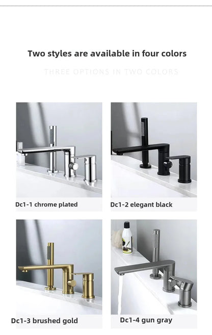Luxury Gunmetal Black Bathtub Faucet Three Hole Mounting