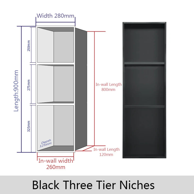Stainless Steel Recessed Wall Niche Black Gold Bathroom
