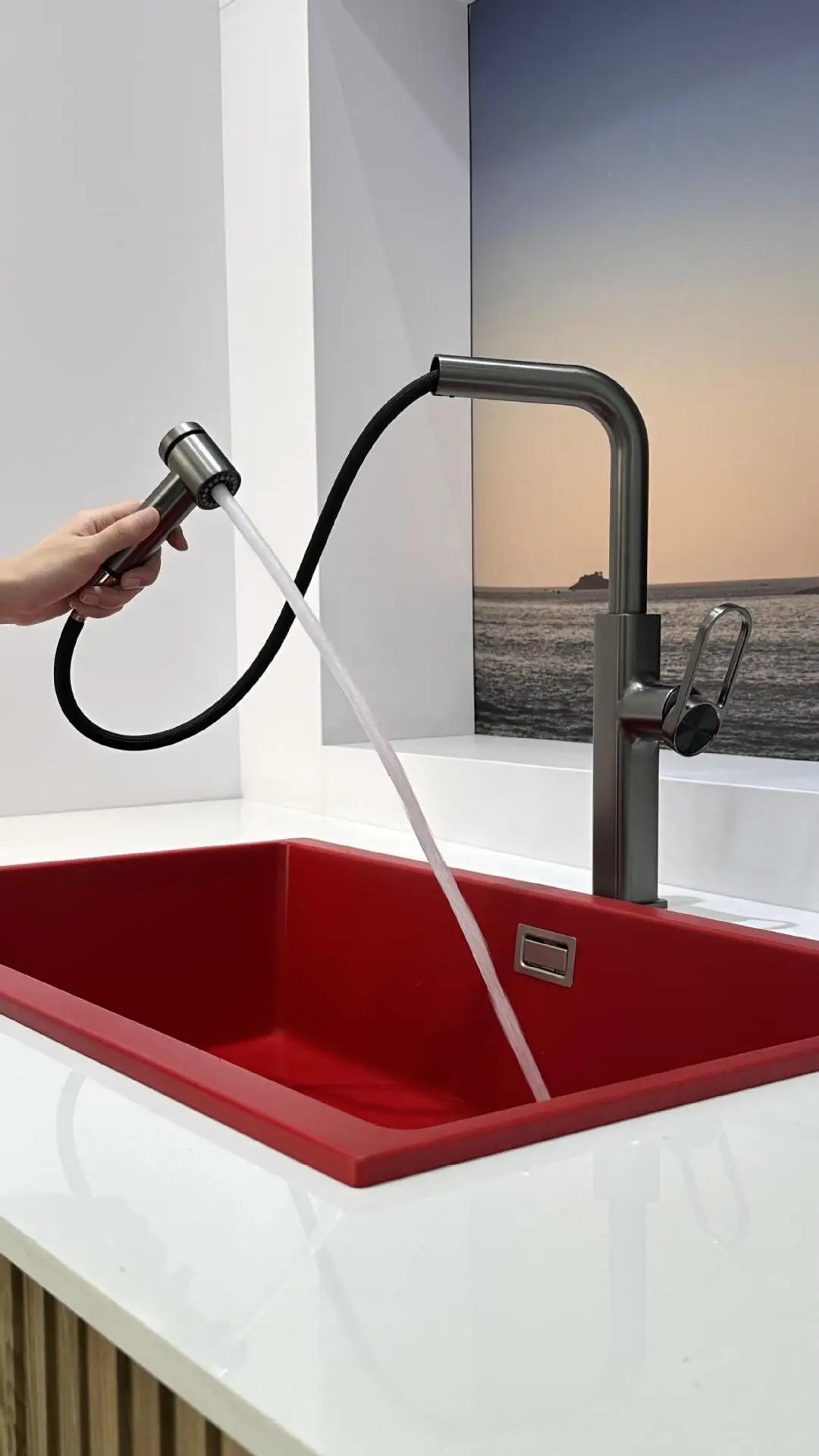 Pull Out Faucet Lever Brass Rotation Cold Pink