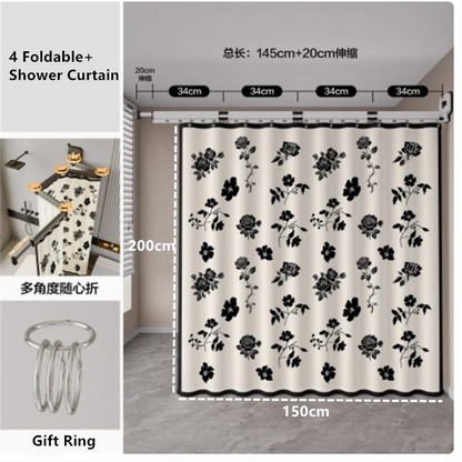 Suction Cup Shower Curtain Rod Foldable Adhesive Drilling