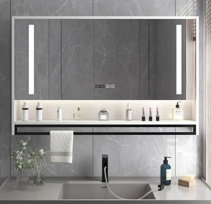 Smart Bathroom Mirror Cabinets Wall-Mounted Backlight Anti-Fog