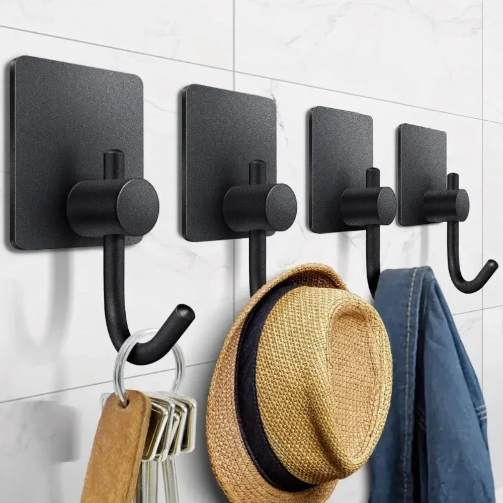 1/4pc Bathroom Stainless Steel Robe Hook Multi-Purpose Adhesive