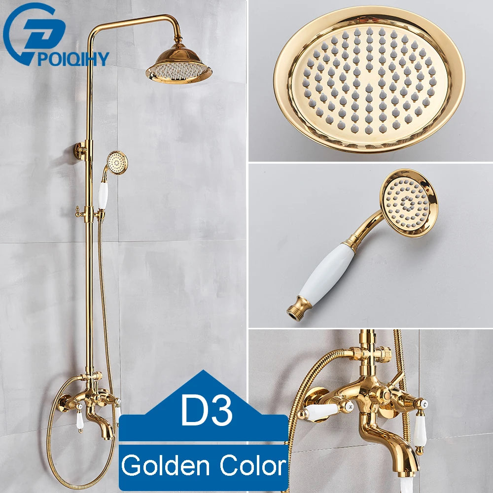 Golden Shower Bathroom Bath Shower Faucet Brass Swivel