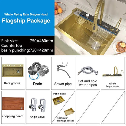 Silver Slot Stainless Steel Waterfall Sink Digital Display