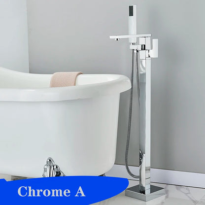Matte Black Square Bathtub Shower Faucets Floor Standing