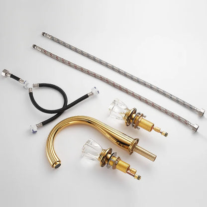 French Brass Bathroom Gold Three-Hole Basin Faucet Cold
