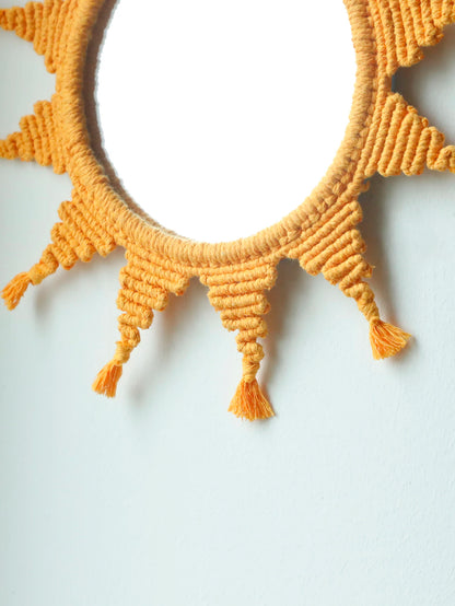 Handmade Yellow Sun Wall Mirror Boho Macrame Wall